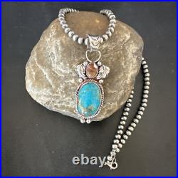 Navajo Sterling Silver Blue Kingman Turquoise Wild Horse Necklace Pendant 17225