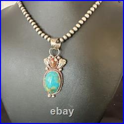 Navajo Sterling Silver Blue Kingman Turquoise Wild Horse Necklace Pendant 17225