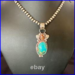Navajo Sterling Silver Blue Kingman Turquoise Wild Horse Necklace Pendant 17225