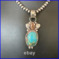 Navajo Sterling Silver Blue Kingman Turquoise Wild Horse Necklace Pendant 17225