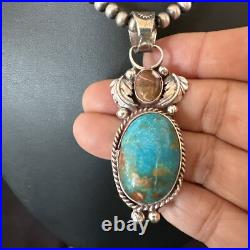 Navajo Sterling Silver Blue Kingman Turquoise Wild Horse Necklace Pendant 17225
