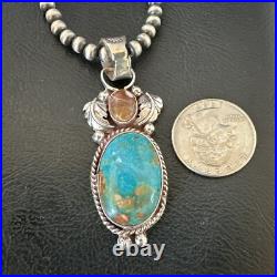 Navajo Sterling Silver Blue Kingman Turquoise Wild Horse Necklace Pendant 17225