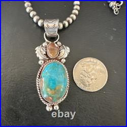 Navajo Sterling Silver Blue Kingman Turquoise Wild Horse Necklace Pendant 17225
