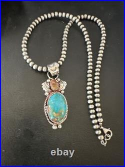 Navajo Sterling Silver Blue Kingman Turquoise Wild Horse Necklace Pendant 17225