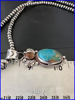 Navajo Sterling Silver Blue Kingman Turquoise Wild Horse Necklace Pendant 17225