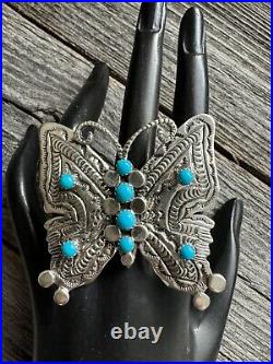 Navajo Sterling Silver Blue Turquoise Butterfly Adjustable Ring. June Defauito