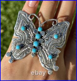 Navajo Sterling Silver Blue Turquoise Butterfly Adjustable Ring. June Defauito