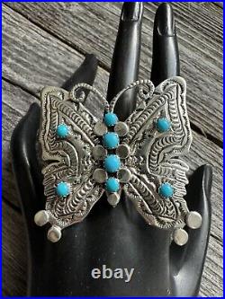 Navajo Sterling Silver Blue Turquoise Butterfly Adjustable Ring. June Defauito