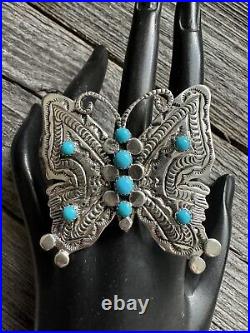 Navajo Sterling Silver Blue Turquoise Butterfly Adjustable Ring. June Defauito