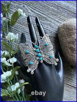 Navajo Sterling Silver Blue Turquoise Butterfly Adjustable Ring. June Defauito