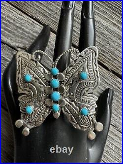 Navajo Sterling Silver Blue Turquoise Butterfly Adjustable Ring. June Defauito