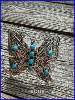 Navajo Sterling Silver Blue Turquoise Butterfly Adjustable Ring. June Defauito