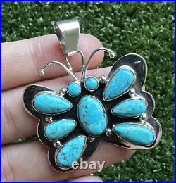 Navajo Sterling Silver Blue Turquoise Butterfly Pendant. D Stungston