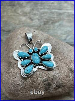 Navajo Sterling Silver Blue Turquoise Butterfly Pendant. D Stungston