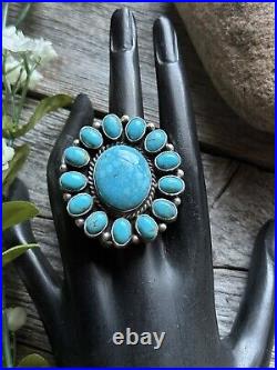 Navajo Sterling Silver Blue Turquoise Cluster Adjustable Ring. G James