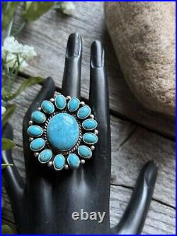 Navajo Sterling Silver Blue Turquoise Cluster Adjustable Ring. G James