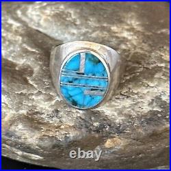 Navajo Sterling Silver Blue Turquoise Inlay Ring Sz 9.5 14749