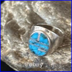 Navajo Sterling Silver Blue Turquoise Inlay Ring Sz 9.5 14749