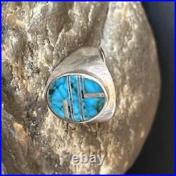 Navajo Sterling Silver Blue Turquoise Inlay Ring Sz 9.5 14749