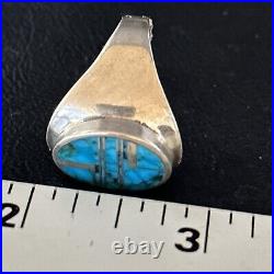 Navajo Sterling Silver Blue Turquoise Inlay Ring Sz 9.5 14749