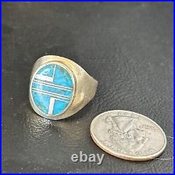 Navajo Sterling Silver Blue Turquoise Inlay Ring Sz 9.5 14749