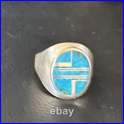 Navajo Sterling Silver Blue Turquoise Inlay Ring Sz 9.5 14749