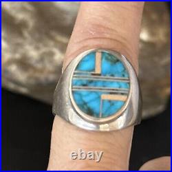 Navajo Sterling Silver Blue Turquoise Inlay Ring Sz 9.5 14749