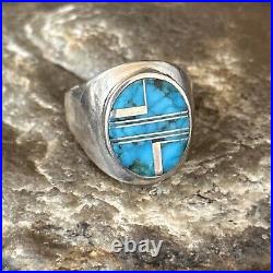 Navajo Sterling Silver Blue Turquoise Inlay Ring Sz 9.5 14749