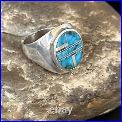 Navajo Sterling Silver Blue Turquoise Inlay Ring Sz 9.5 14749