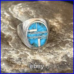 Navajo Sterling Silver Blue Turquoise Inlay Ring Sz 9.5 14749