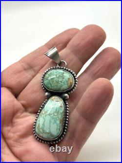 Navajo Sterling Silver Carico Lake Turquoise Old Style Pendant By Tia Long Rare