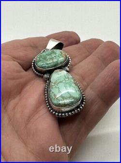 Navajo Sterling Silver Carico Lake Turquoise Old Style Pendant By Tia Long Rare