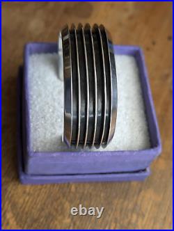 Navajo Sterling Silver Channel Ridge Rail Cuff Bracelet by Marie Silver 52g