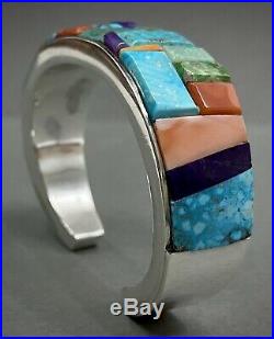 Navajo Sterling Silver Cobblestone Inlay Turquoise Multi Stone Cuff Bracelet