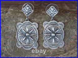 Navajo Sterling Silver Concho Post Dangle Earrings Signed Charlie