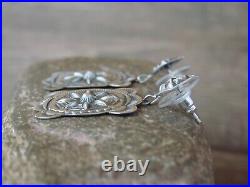 Navajo Sterling Silver Concho Post Dangle Earrings Signed Charlie