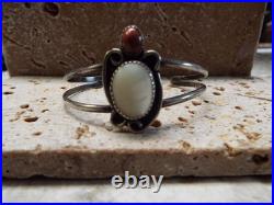 Navajo Sterling Silver Cuff Bracelet Mother of Pearl & Brown Gold Stone