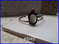 Navajo Sterling Silver Cuff Bracelet Mother of Pearl & Brown Gold Stone