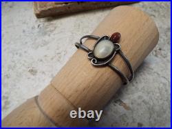 Navajo Sterling Silver Cuff Bracelet Mother of Pearl & Brown Gold Stone