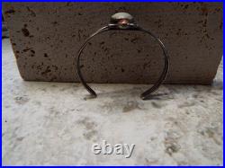 Navajo Sterling Silver Cuff Bracelet Mother of Pearl & Brown Gold Stone