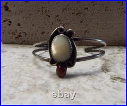 Navajo Sterling Silver Cuff Bracelet Mother of Pearl & Brown Gold Stone