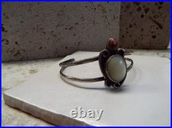 Navajo Sterling Silver Cuff Bracelet Mother of Pearl & Brown Gold Stone