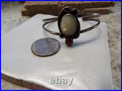 Navajo Sterling Silver Cuff Bracelet Mother of Pearl & Brown Gold Stone