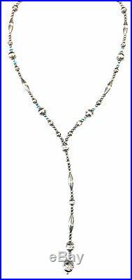Navajo Sterling Silver Diamond Cut Pearl & Turquoise Lariat Choker Necklace