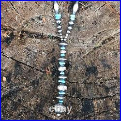 Navajo Sterling Silver Diamond Cut Pearl & Turquoise Lariat Necklace