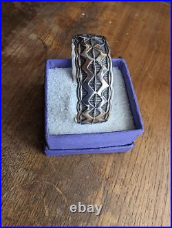 Navajo Sterling Silver Diamond Stamp Cuff Bracelet by Douglas Etsitty 34 Grams