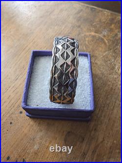 Navajo Sterling Silver Diamond Stamp Cuff Bracelet by Douglas Etsitty 34 Grams