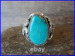 Navajo Sterling Silver Feather & Turquoise Ring by MR Size 13