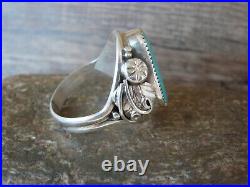 Navajo Sterling Silver Feather & Turquoise Ring by MR Size 13