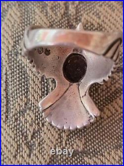 Navajo Sterling Silver Garnet Peyote Bird Ring Size 7.5